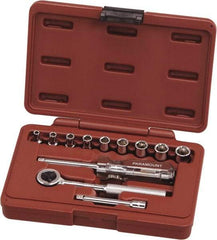 Paramount - 12 Piece 1/4" Drive Chrome Vanadium Finish Deep Well Socket Set - 6 Points, 4mm to 12mm Range, Metric Measurement Standard - Apex Tool & Supply