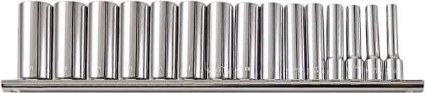 Paramount - 15 Piece 1/2" Drive Chrome Vanadium Finish Deep Well Socket Set - 12 Points, 3/8" to 1-1/4" Range, Inch Measurement Standard - Apex Tool & Supply