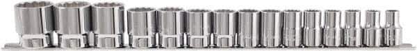 Paramount - 15 Piece 1/2" Drive Chrome Vanadium Finish Socket Set - 12 Points, 10mm to 32mm Range, Metric Measurement Standard - Apex Tool & Supply