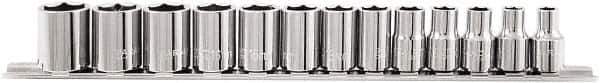 Paramount - 13 Piece 3/8" Drive Chrome Vanadium Finish Socket Set - 6 Points, 7mm to 19mm Range, Metric Measurement Standard - Apex Tool & Supply