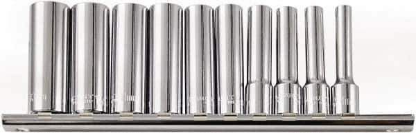 Paramount - 10 Piece 1/4" Drive Chrome Vanadium Finish Deep Well Socket Set - 6 Points, 4mm to 13mm Range, Metric Measurement Standard - Apex Tool & Supply