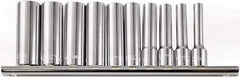 Paramount - 10 Piece 1/4" Drive Chrome Vanadium Finish Deep Well Socket Set - 6 Points, 4mm to 13mm Range, Metric Measurement Standard - Apex Tool & Supply