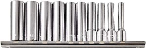 Paramount - 10 Piece 1/4" Drive Chrome Vanadium Finish Deep Well Socket Set - 6 Points, 3/16" to 9/16" Range, Inch Measurement Standard - Apex Tool & Supply