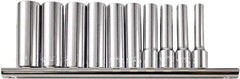 Paramount - 10 Piece 1/4" Drive Chrome Vanadium Finish Deep Well Socket Set - 6 Points, 3/16" to 9/16" Range, Inch Measurement Standard - Apex Tool & Supply