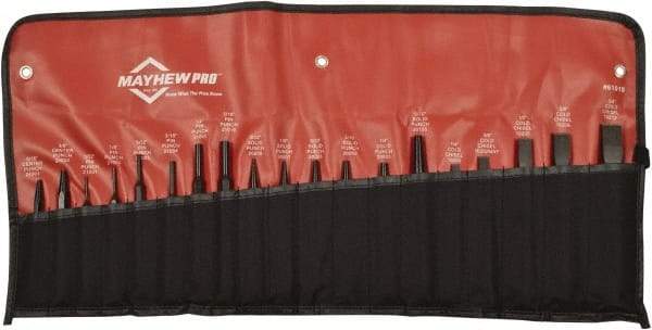 Mayhew - 19 Piece Punch & Chisel Set - 1/8 to 3/4" Chisel, 1/8 to 3/8" Punch, Hexagon Shank - Apex Tool & Supply