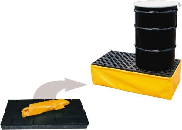 UltraTech - 55 Gal Sump, 1,200 Lb Capacity, 2 Drum, Polyethylene Spill Deck or Pallet - 48" Long x 24" Wide x 14" High, Yellow and Black, Drain Included, Inline Drum Configuration - Apex Tool & Supply