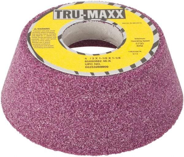 Tru-Maxx - 4" Diam x 1-1/4" Hole x 1-1/2" Thick, K Hardness, 46 Grit Surface Grinding Wheel - Aluminum Oxide, Type 11, Coarse Grade, Vitrified Bond, No Recess - Apex Tool & Supply