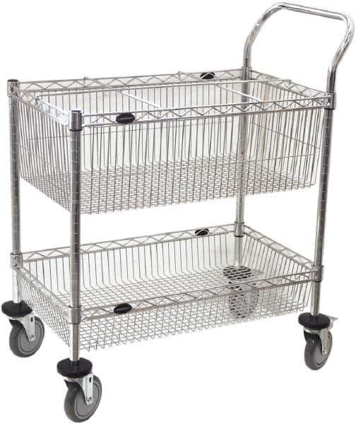 Value Collection - 300 Lb Capacity, 18" Wide x 30" Long x 40" High Mail Cart - 2 Shelf, Steel, 2 Rigid/2 Swivel Casters - Apex Tool & Supply