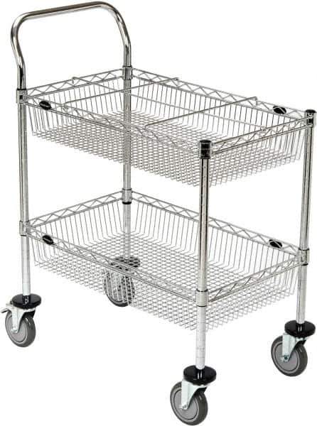 Value Collection - 300 Lb Capacity, 18" Wide x 30" Long x 40" High Wire Cart - 2 Shelf, Steel, 2 Rigid/2 Swivel Casters - Apex Tool & Supply