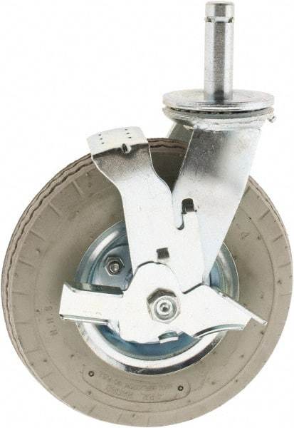 Value Collection - 8" Diam x 3-1/2" Wide, Rubber Swivel with Brake Caster - 300 Lb Capacity, Plain Stem Mount - Apex Tool & Supply