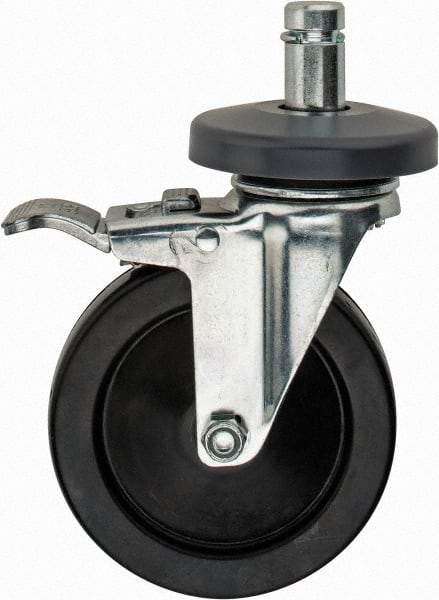 Value Collection - 5" Diam x 1-1/4" Wide, Hard Rubber Swivel with Brake Caster - 200 Lb Capacity, Plain Stem Mount - Apex Tool & Supply
