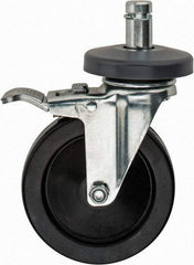 Value Collection - 5" Diam x 1-1/4" Wide, Hard Rubber Swivel with Brake Caster - 200 Lb Capacity, Plain Stem Mount - Apex Tool & Supply