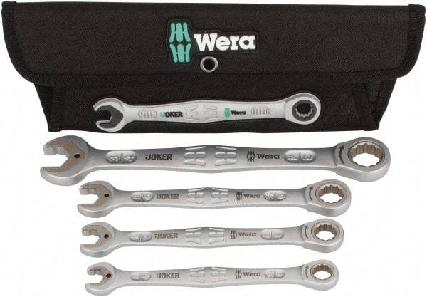 Wera - 4 Piece, 7/16" to 3/4", 12 Point Combination Wrench Set - Inch Measurement Standard, Satin Finish, Comes in Cordura Nylon Roll - Apex Tool & Supply