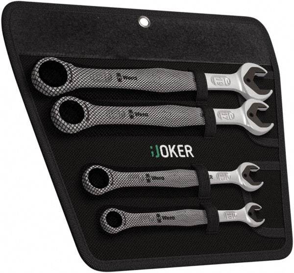 Wera - 4 Piece, 10mm to 19mm, 12 Point Combination Wrench Set - Metric Measurement Standard, Satin Finish, Comes in Cordura Nylon Roll - Apex Tool & Supply