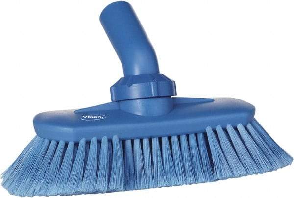 Vikan - 1-1/2" Bristle Length, Polyester Wash Brush - 7-3/4" Long x 3" Wide Head, 8" OAL, European Threaded Handle, Blue, Polypropylene Block, Flagged - Apex Tool & Supply