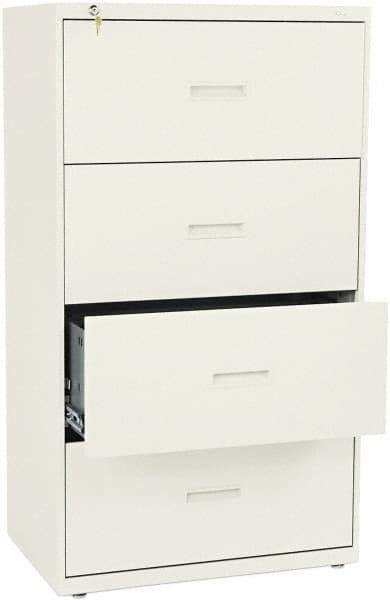 Basyx - 30" Wide x 53-1/4" High x 19-1/4" Deep, 4 Drawer Lateral File - Steel, Putty - Apex Tool & Supply