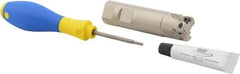 Iscar - 1" Cut Diam, 0.315" Max Depth of Cut, 1" Shank Diam, 3-3/4" OAL, Indexable Square Shoulder Helical End Mill - HM390 TPKT 1003 Inserts, Weldon Shank, 90° Lead Angle, Through Coolant, Series HeliIQMill - Apex Tool & Supply