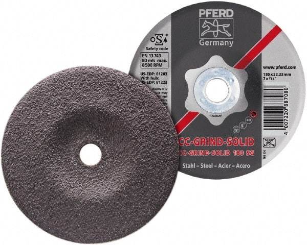 PFERD - 46 Grit, 7" Wheel Diam, 7/8" Arbor Hole, Type 27 Depressed Center Wheel - Aluminum Oxide - Apex Tool & Supply