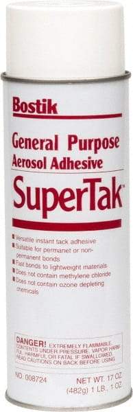 Bostik - 17 oz Aerosol Clear Spray Adhesive - High Tack, 120°F Heat Resistance, Low Strength Bond, Flammable - Apex Tool & Supply