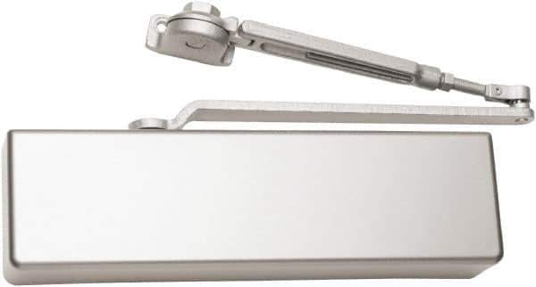 Falcon - 54" Door Width, 13-5/8" Closer Body Length, Heavy-Duty Door Closer to Full Cover to Hold Open Manual Damper - Aluminum Finish - Apex Tool & Supply