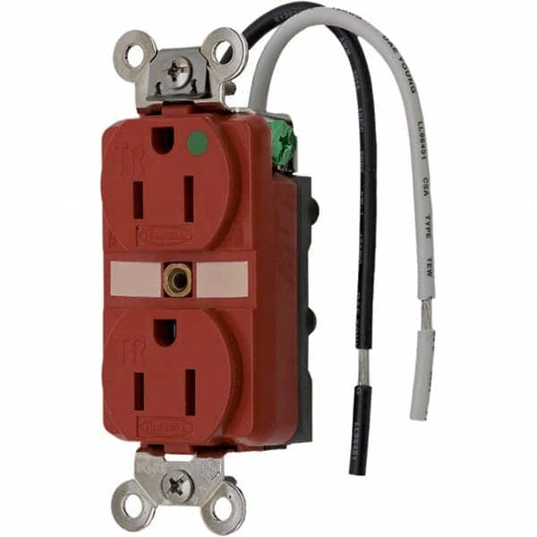 Hubbell Wiring Device-Kellems - 125V 15A NEMA 5-15R Hospital Grade Red Straight Blade Duplex Receptacle - Apex Tool & Supply