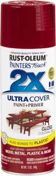 Rust-Oleum - Colonial Red, Gloss, Enamel Spray Paint - 8 to 12 Sq Ft per Can, 12 oz Container - Apex Tool & Supply
