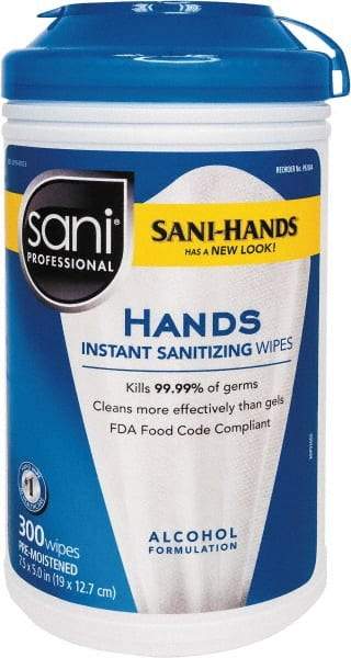 Nice Pak - Pre-Moistened Hand Cleaning Wipes - Canister, 5" x 7-1/2" Sheet Size, White - Apex Tool & Supply