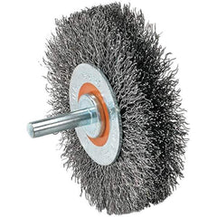 WALTER Surface Technologies - 2" OD, 1/4" Shank Diam, Crimped Stainless Steel Wheel Brush - 5/8" Face Width, 0.0118" Filament Diam, 25,000 RPM - Apex Tool & Supply