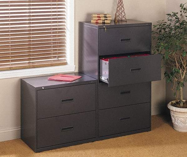 Hon - 36" Wide x 53-1/4" High x 19-1/4" Deep, 4 Drawer Lateral File with Lock - Steel, Black - Apex Tool & Supply