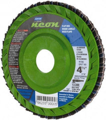 Norton - 60 Grit, 4-1/2" Disc Diam, 7/8" Center Hole, Type 27 Ceramic Alumina Flap Disc - 13,300 Max RPM, Polyester Backing, Arbor Attaching System, Coated - Apex Tool & Supply