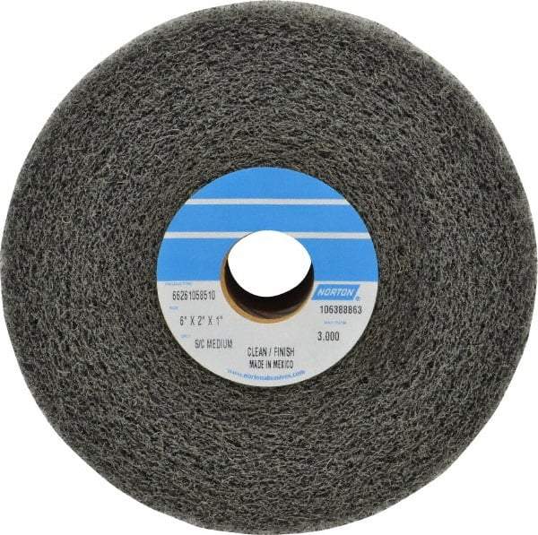 Norton - 6" Diam, 2" Face Width, 1" Center Hole, Medium Grade, Silicon Carbide Deburring Wheel - Convolute, Medium Density 4 Grade, 3,000 RPM - Apex Tool & Supply