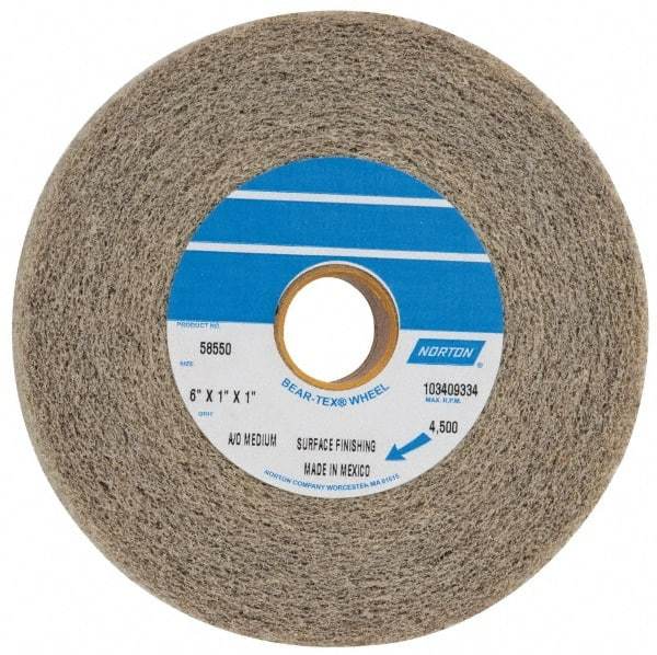 Norton - 6" Diam, 1" Face Width, 1" Center Hole, Medium Grade, Aluminum Oxide Deburring Wheel - Convolute, Medium Density 4 Grade, 4,500 RPM - Apex Tool & Supply