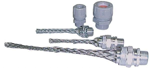 Woodhead Electrical - Liquidtight, Elbow Strain Relief Cord Grip - 1-1/2 NPT Thread, 5-3/4" Long, Iron & Zinc-plated Steel - Apex Tool & Supply