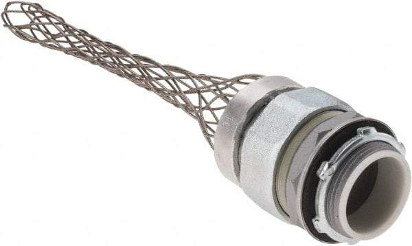 Woodhead Electrical - Liquidtight, Straight Strain Relief Cord Grip - 1-1/2 NPT Thread, 5-3/4" Long, Iron & Zinc-plated Steel - Apex Tool & Supply