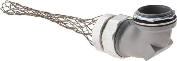Woodhead Electrical - Liquidtight, Elbow Strain Relief Cord Grip - 2 NPT Thread, 7-1/2" Long, Iron & Zinc-plated Steel - Apex Tool & Supply
