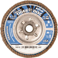 Weiler - 4-1/2" 40 Grit 5/8-11 Center Hole Type 29 Zirconia Alumina Flap Disc - Apex Tool & Supply