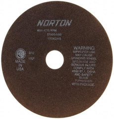 Norton - 8" 60 Grit Aluminum Oxide Cutoff Wheel - 1/32" Thick, 1-1/4" Arbor, 4,775 Max RPM, Use with Stationary Tools - Apex Tool & Supply