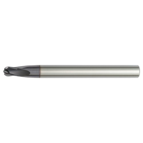 6 mm Dia. × 10 mm Shank × 6 mm DOC × 100 mm OAL, Carbide TiAlN, 4 Flute, CW|15° Helix, Round, Ballnose End Mill - Exact Industrial Supply