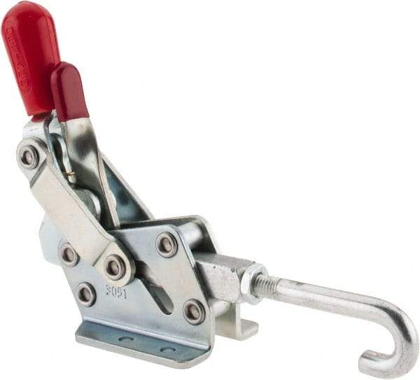 De-Sta-Co - 1,507 Lb Capacity, Horizontal, J Hook, Flanged Base, Carbon Steel Pull Action Latch Clamp - 3/4" Drawing Movement, 8.98" OAL, Straight Handle - Apex Tool & Supply