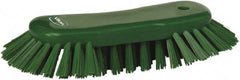 Vikan - 1.3" Bristle Length, Polyester Utility Scrub Brush - 7-3/4" Long x 3" Wide Head, 8" OAL, European Threaded Handle, Green, Polypropylene Block - Apex Tool & Supply
