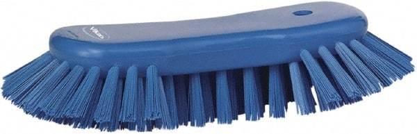 Vikan - 1.3" Bristle Length, Polyester Utility Scrub Brush - 7-3/4" Long x 3" Wide Head, 8" OAL, Blue, Polypropylene Block - Apex Tool & Supply