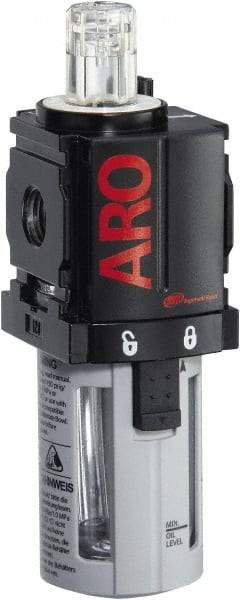 ARO/Ingersoll-Rand - 1/8" NPT, 150 Max psi Miniature Modular Lubricator - Polycarbonate Bowl, Aluminum Body, 32 CFM, 125°F Max Temp, 1.58" Long x 1.81" Wide x 5.04" High - Apex Tool & Supply