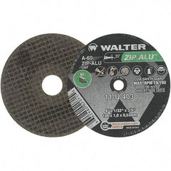 WALTER Surface Technologies - 4" 60 Grit Aluminum Oxide Cutoff Wheel - 1/32" Thick, 3/8" Arbor, 19,100 Max RPM, Use with Angle Grinders - Apex Tool & Supply