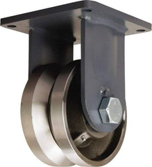 Hamilton - 8" Diam x 4" Wide, Forged Steel Rigid Caster - 15,000 Lb Capacity, Top Plate Mount, 8-1/2" x 8-1/2" Plate, Straight Roller Bearing - Apex Tool & Supply