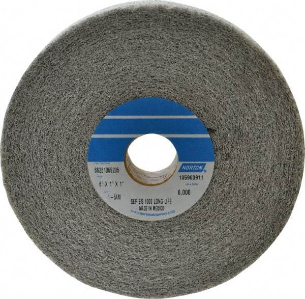 Norton - 6" Diam, 1" Face Width, 1" Center Hole, Medium Grade, Aluminum Oxide Deburring Wheel - Convolute, Medium Density 6 Grade, 4,500 RPM - Apex Tool & Supply