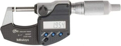 Mitutoyo - 0 to 1 Inch Range, 0.0001 Inch Resolution, Standard Throat, IP65 Electronic Outside Micrometer - 0.0001 Inch Accuracy, Ratchet Friction Thimble, Carbide Face, SR44 Battery, Plastic Case, Includes NIST Traceable Certification of Inspection - Apex Tool & Supply