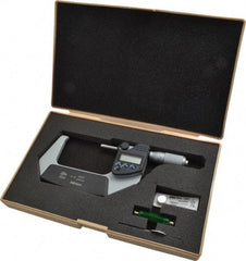 Mitutoyo - 2 to 3 Inch Range, 0.0001 Inch Resolution, Standard Throat, IP65 Electronic Outside Micrometer - 0.0001 Inch Accuracy, Ratchet Friction Thimble, Carbide Face, SR44 Battery, Plastic Case - Apex Tool & Supply