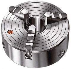 Rohm - 3 Jaws, 10" Diam, Self Centering Manual Lathe Chuck - Plain Back Mount Spindle, 2.99" Through Hole Diam, Forged Steel - Apex Tool & Supply