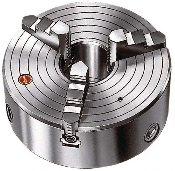 Rohm - 3 Jaws, 6" Diam, Self Centering Manual Lathe Chuck - Plain Back Mount Spindle, 1.65" Through Hole Diam, Forged Steel - Apex Tool & Supply