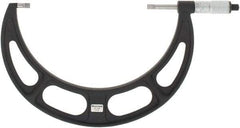 Starrett - 7" to 8" Mechanical Satin Chrome Coated Blade Micrometer - 0.001" Graduation, 0.76mm Blade Thickness, Speeder Thimble - Apex Tool & Supply